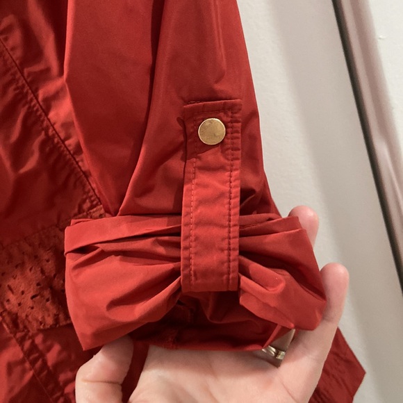Zenergy Chico's Size 1 Burnt Orange Tab Sleeve Jacket gold hardware EUC - Picture 12 of 15